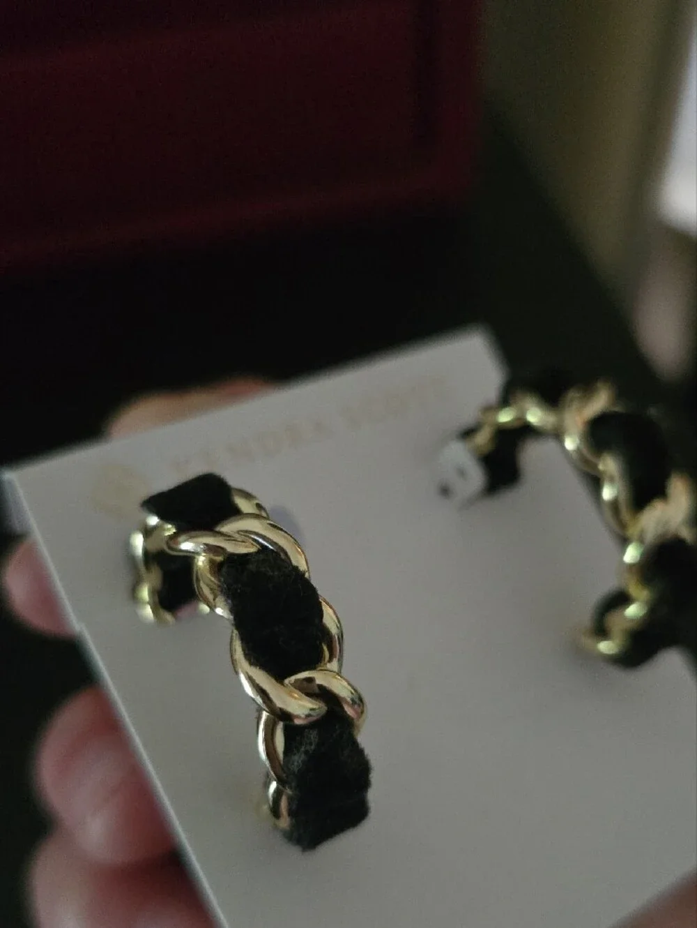 Kendra Scott Black and Gold Twisted Hoop Earrings - Picture 3 of 3